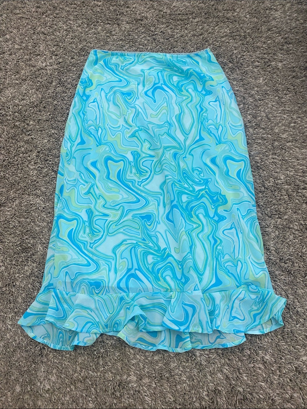 wild fable Blue and Light Green Swirl Ruffle Hem Skirt